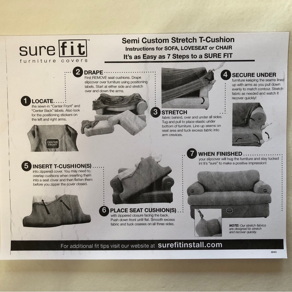 SURE FIT Sage Green Stretch Pique Chair (T-Cushion) and Ottoman Slipcovers NWOT - Picture 13 of 15